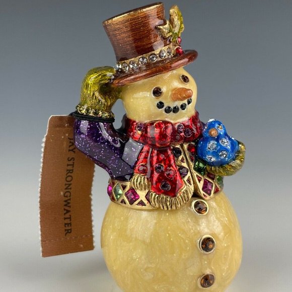 Jay Strongwater Snowman Trinket Box 2013 New In Box Swarovski Crystals - Picture 9 of 10
